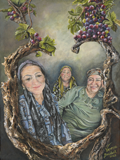 Painting - Three Christian women, surrounded by a grape vine in the shape of a heart.