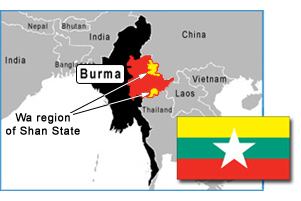 Burma map showing the Wa region in the Shan State