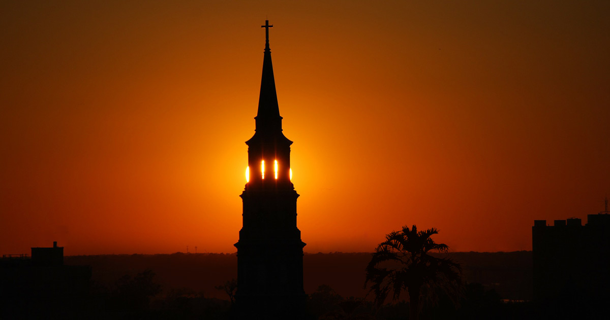 Steeple with sunset