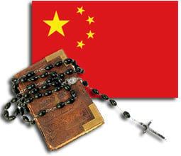 China flag, rosary and prayer book