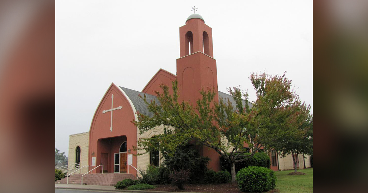 A brick church.