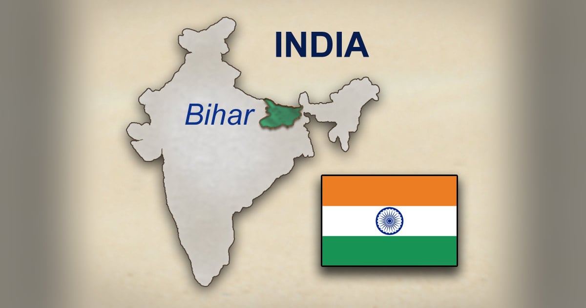 Map of Bihar State in India and national flag