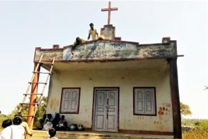 A church being transformed into an tribal religion centre. - Photo: Morning Star News www.morningstarnews.org