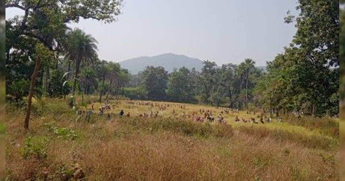 Several people are seen in a distant field.