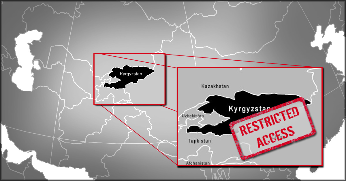 A map of Kyrgyzstan has a stamp reading &quot;Restricted Access&quot; over it.