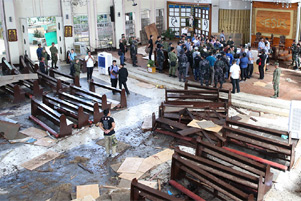 Damage inside the Jolo Cathedral