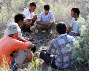 Uzbek Christians meeting in the desert for prayer.