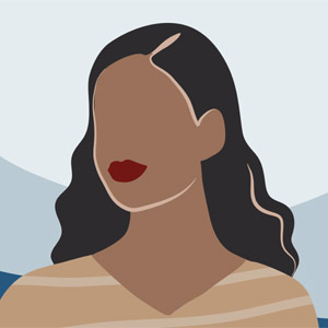 A stylized drawing of a woman with no facial features except her mouth.