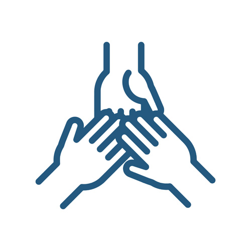 Drawing of three hands touching